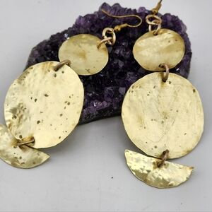 BRASS HAMMERED DANGLING EARRINGS HANDMADE STATEMENT JEWELRY